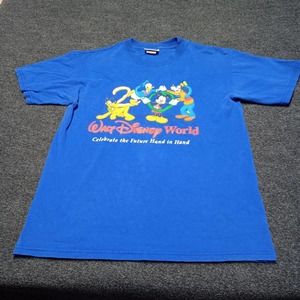 Vintage Disney World Shirt Adult Small Blue Celebrate Future 2000‎ Y2K